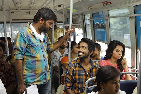 GV Prakash, Mahima Nambiar and director Ravi Arasu in the sets of Ayngaran