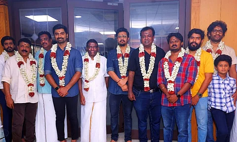Nirangal Moondru team at the pooja event