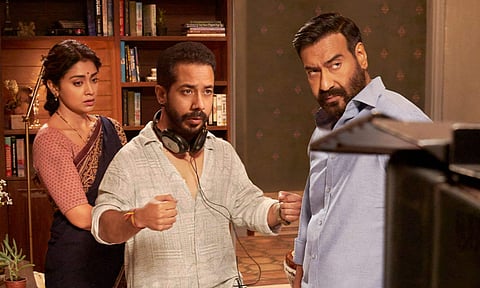 A still of cast and crew of Drishyam