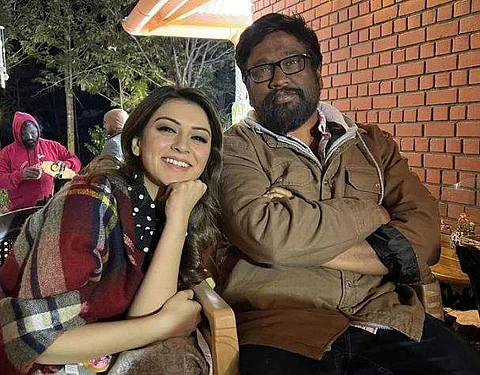 Hansika and M Rajesh from the sets
