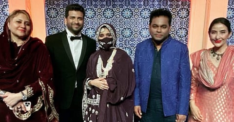 Manisha Koirala poses along with AR Rahman's family during Khatija Rahman's reception