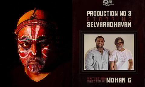 (L) Selvaraghavan poster; Mohan G with Selvaraghavan