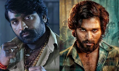 (L) Vijay Sethupathi in Master; Allu Arjun in Pushpa