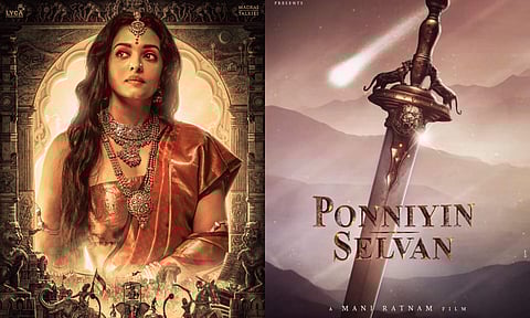 (L) Aishwarya Rai Bachchan as Queen Nandini; Ponniyin Selvan poster